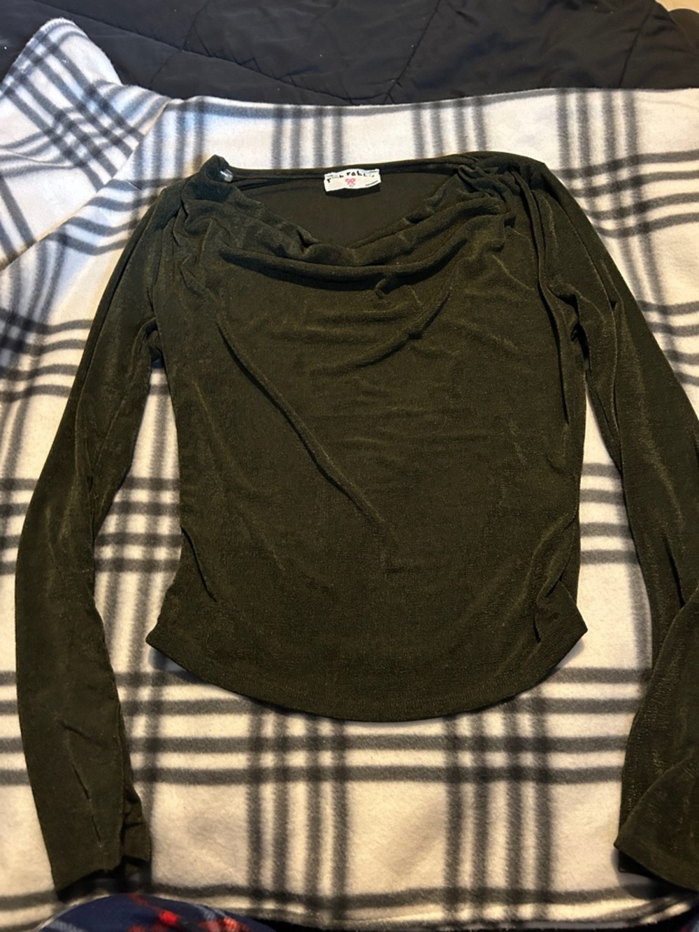 Diane Von Furstenberg Olive Green Velvet Cowl Neck Long Sleeve Top